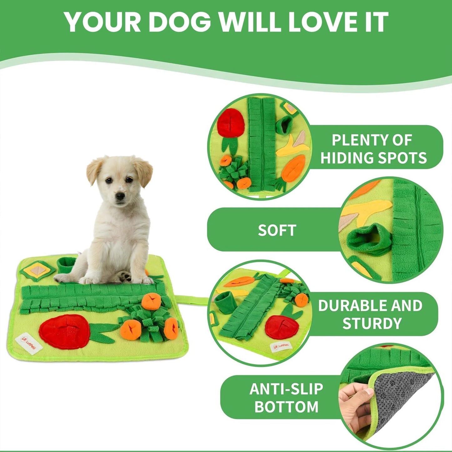 Snuffle Mat for Small Dogs & Cats Soft Foraging Mat for Rabbits Washable anti Slip Perfect for Bunnies Guinea Pigs & Hamsters Sniff Puzzle Toy for Puppies (Small)