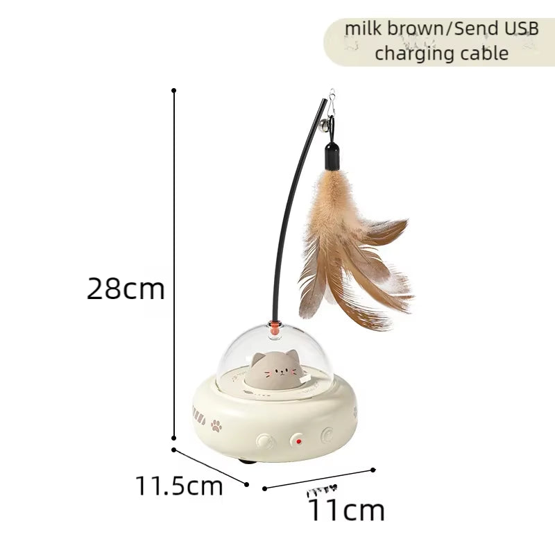 Electric Smart Teaser Cat Toy UFO Cat Teaser Stick with Bell Training Pet Toys Replaceable Feather Interactive Cat Supplies