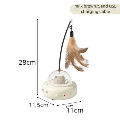 Electric Smart Teaser Cat Toy UFO Cat Teaser Stick with Bell Training Pet Toys Replaceable Feather Interactive Cat Supplies