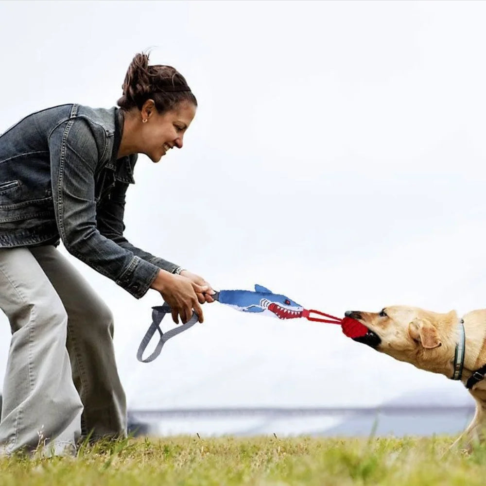 Shark Rope Tug Toy with Suction Cup: Squeaky Interactive Chew for Puppies & Small Dogs - Self-Play & Teething with Secure Mount