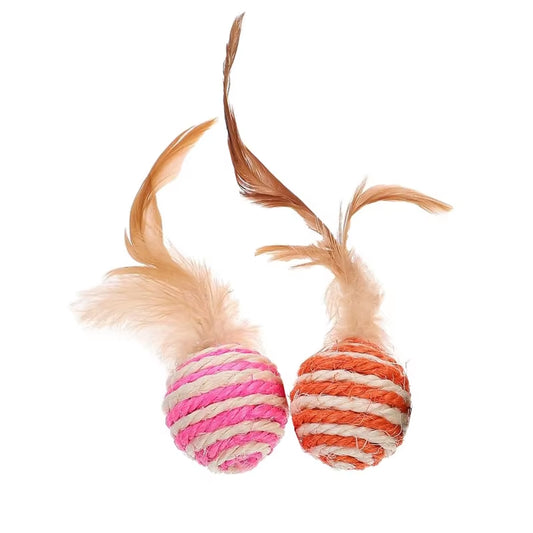 Pet Cat Toys Sisal Feather Ball Cat Scratch Ball Toys Pet Supplies Random Color Игрушки Для Кошек