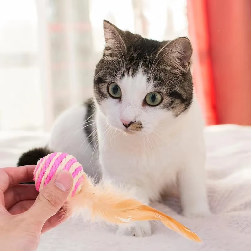Pet Cat Toys Sisal Feather Ball Cat Scratch Ball Toys Pet Supplies Random Color Игрушки Для Кошек