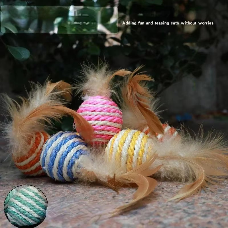 Pet Cat Toys Sisal Feather Ball Cat Scratch Ball Toys Pet Supplies Random Color Игрушки Для Кошек