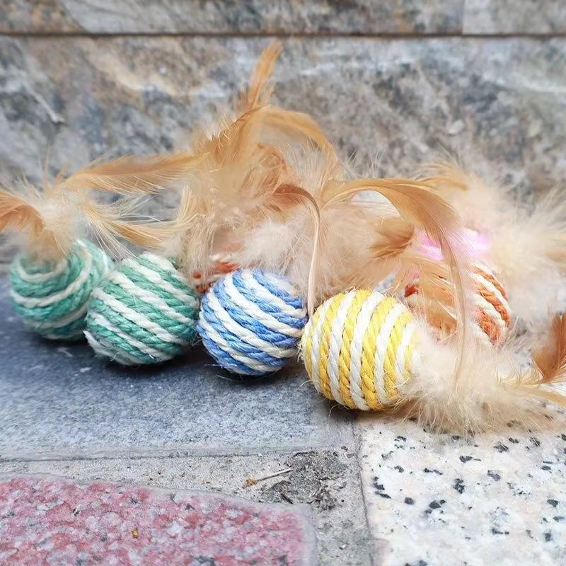 Pet Cat Toys Sisal Feather Ball Cat Scratch Ball Toys Pet Supplies Random Color Игрушки Для Кошек