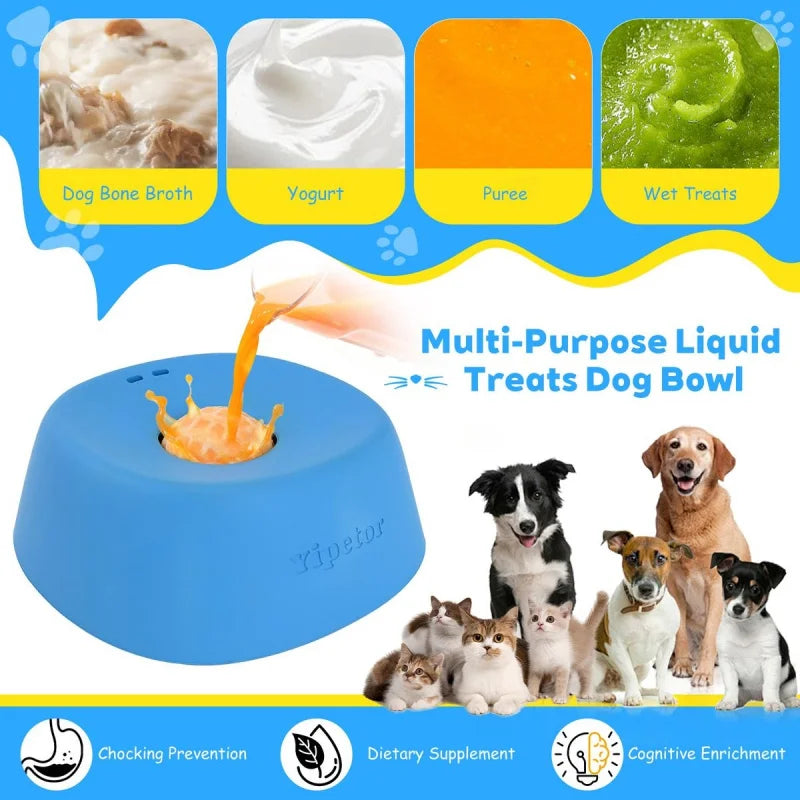No Spill Dog Liquid Treat Bowl, Food-Grade Rubber Slow Feeder Lick Bowl, Leak-Proof Interactive Toy Bowl for Dogs