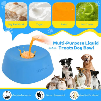 No Spill Dog Liquid Treat Bowl, Food-Grade Rubber Slow Feeder Lick Bowl, Leak-Proof Interactive Toy Bowl for Dogs