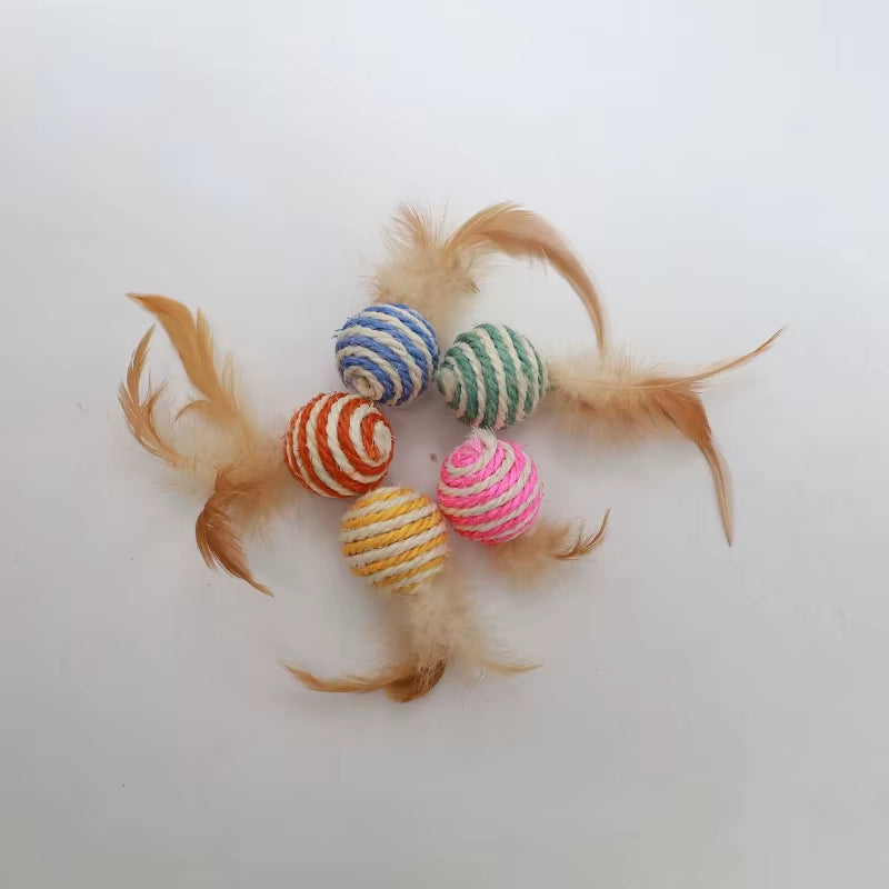 Pet Cat Toys Sisal Feather Ball Cat Scratch Ball Toys Pet Supplies Random Color Игрушки Для Кошек