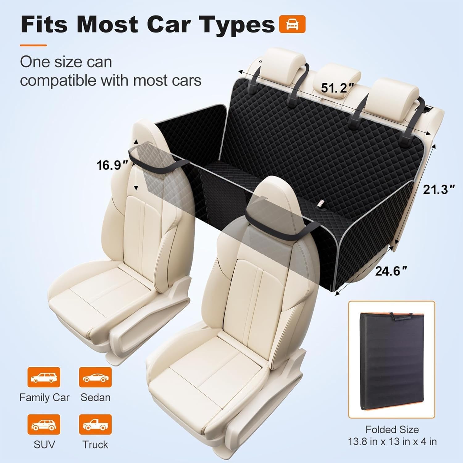 Dog Car Seat Cover - Hard Bottom Dog Seat Cover - 100% Waterproof Back Seat Extender for Dogs - Non Inflatable Dog Bed for Car Backseat Suitible for Cars Trucks and Suvs