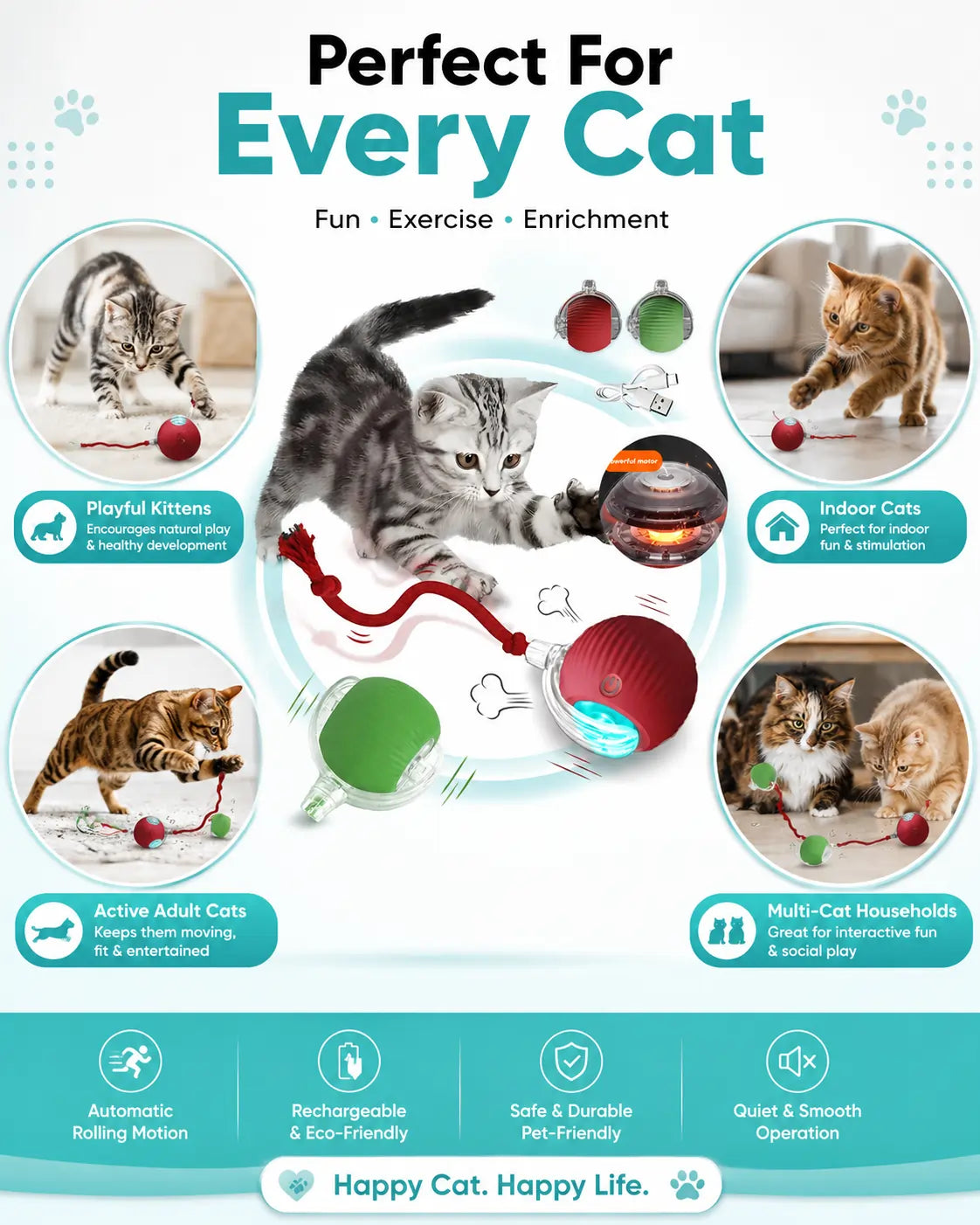 Smart Interactive Cat Ball – Rechargeable Automatic Toy