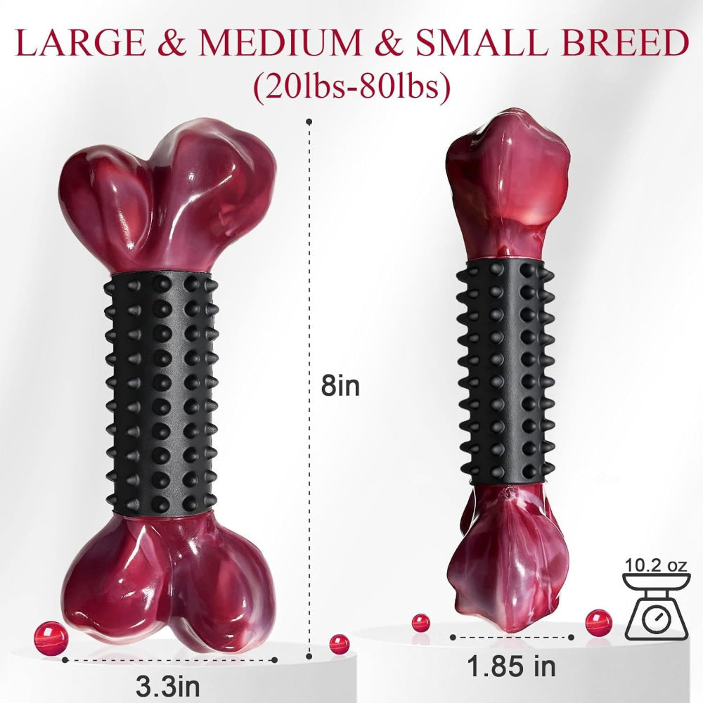 Tough Dog Toys for Aggressive Chewers: Bacon Flavored Long Lasting Dog Bones for Large Dogs, Heavy Duty Nylon & Rubber Dog Chew Toys to Keep Them Busy, Medium & Large Breed (20-80 Lbs), Black