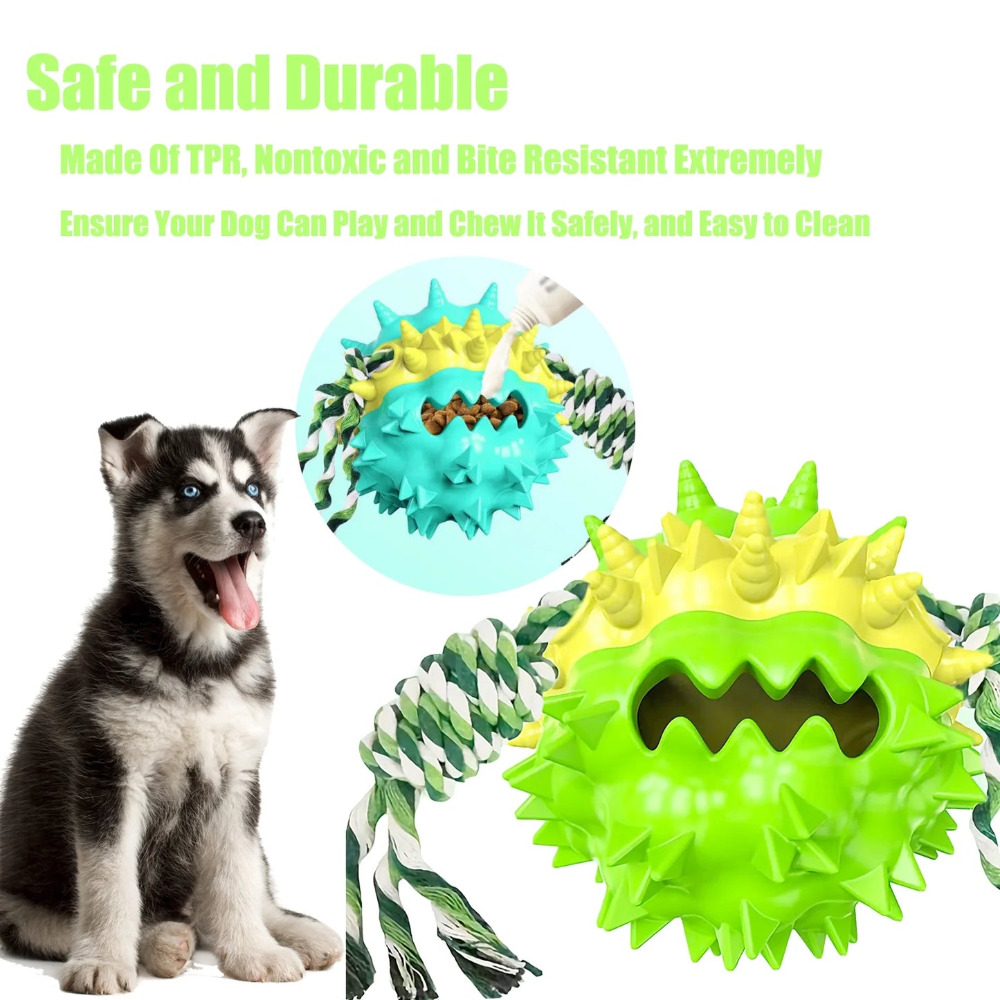 Dog Chew Toys Ball for Aggressive Chewers,  Indestructible Squeaker Dog Toy Puppy Chew Teething Toys for Large Medium Small Dogs,Green