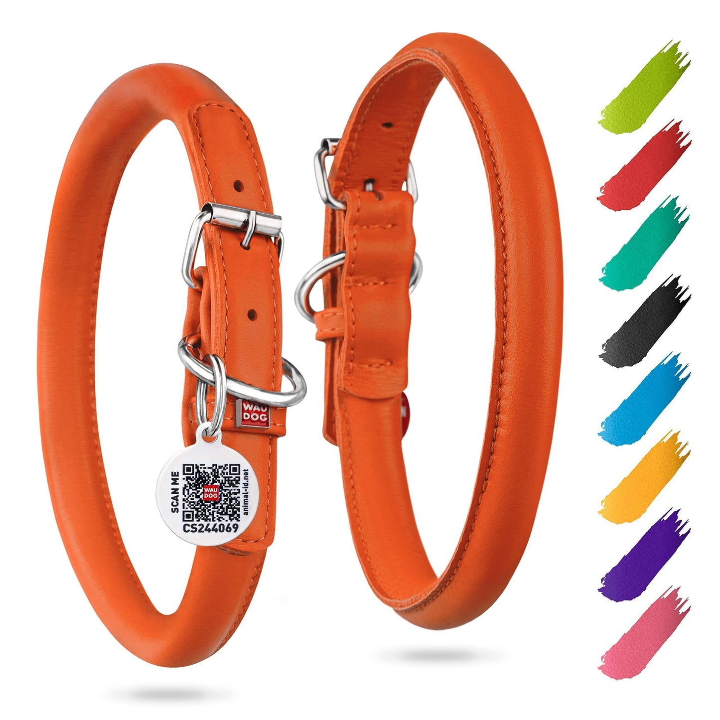 Orange Ultra Soft Rolled Leather Dog Collar for Xsmall Dogs 8 - 10 Inch Neck
