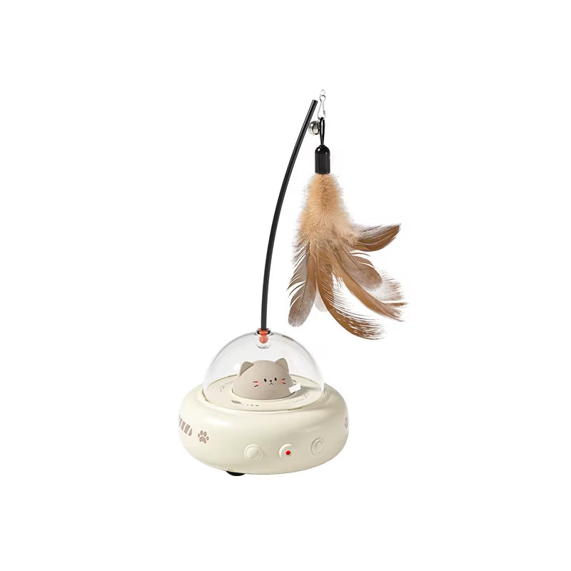 Electric Smart Teaser Cat Toy UFO Cat Teaser Stick with Bell Training Pet Toys Replaceable Feather Interactive Cat Supplies