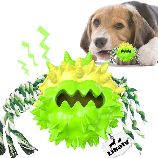 Dog Chew Toys Ball for Aggressive Chewers,  Indestructible Squeaker Dog Toy Puppy Chew Teething Toys for Large Medium Small Dogs,Green