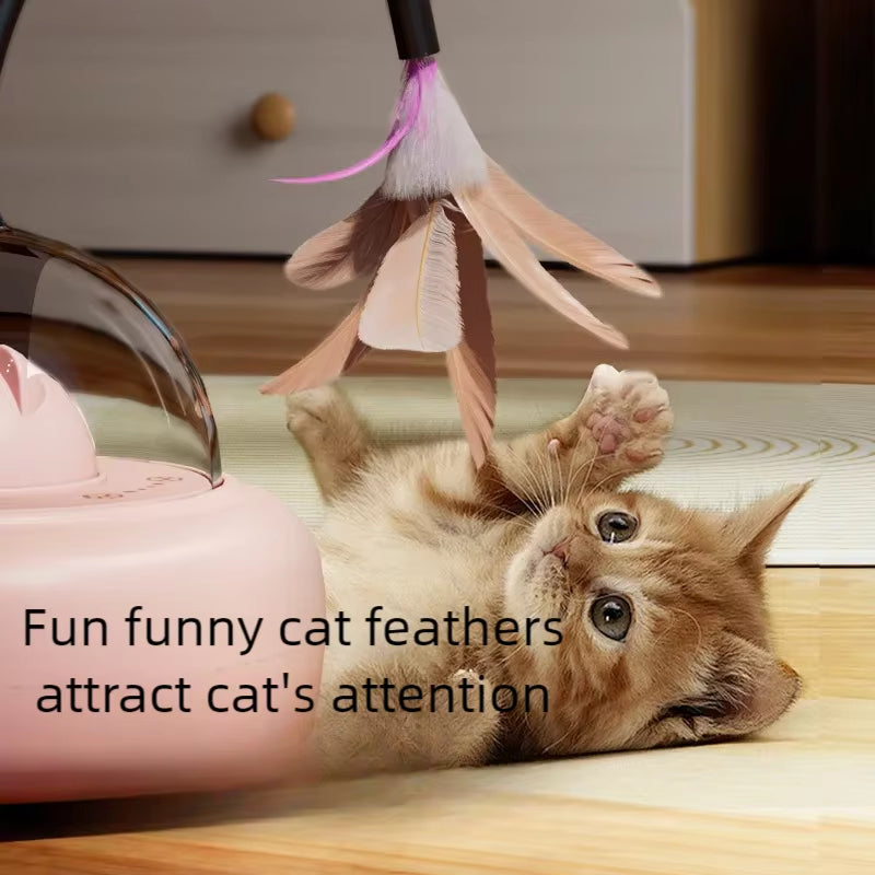 Electric Smart Teaser Cat Toy UFO Cat Teaser Stick with Bell Training Pet Toys Replaceable Feather Interactive Cat Supplies