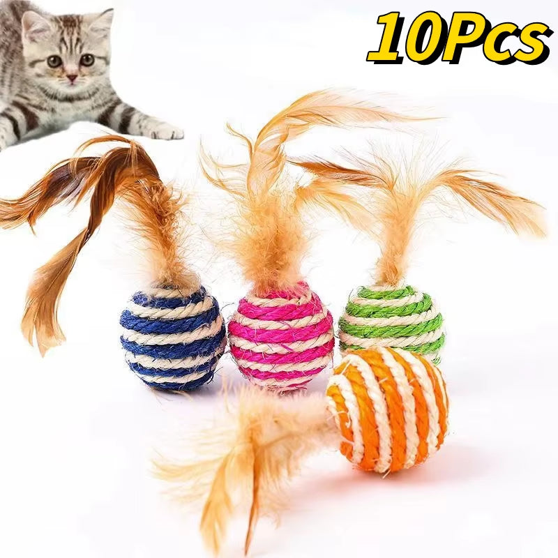 Pet Cat Toys Sisal Feather Ball Cat Scratch Ball Toys Pet Supplies Random Color Игрушки Для Кошек