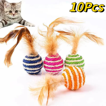 Pet Cat Toys Sisal Feather Ball Cat Scratch Ball Toys Pet Supplies Random Color Игрушки Для Кошек