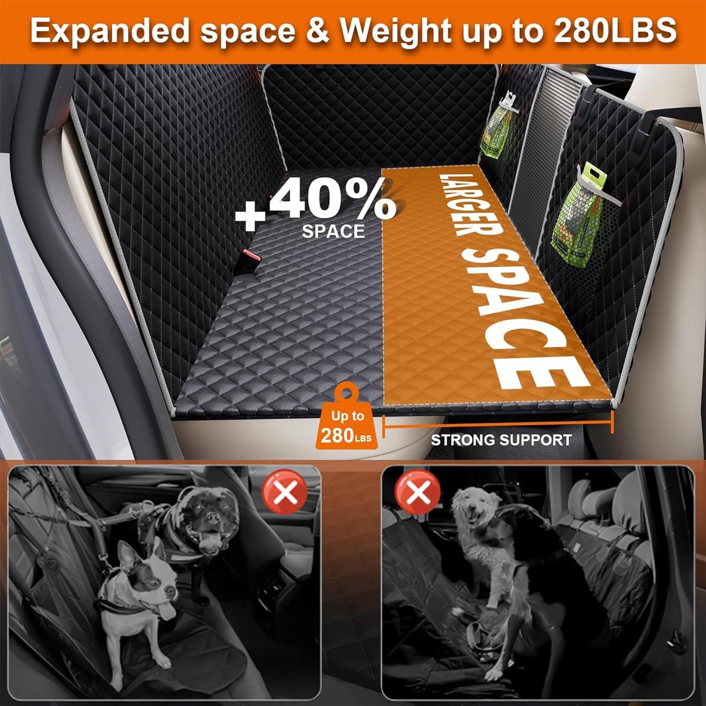 Dog Car Seat Cover - Hard Bottom Dog Seat Cover - 100% Waterproof Back Seat Extender for Dogs - Non Inflatable Dog Bed for Car Backseat Suitible for Cars Trucks and Suvs