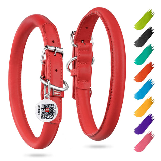 Red Ultra Soft Rolled Leather Dog Collar for Xsmall Dogs 1013 Inch Neck