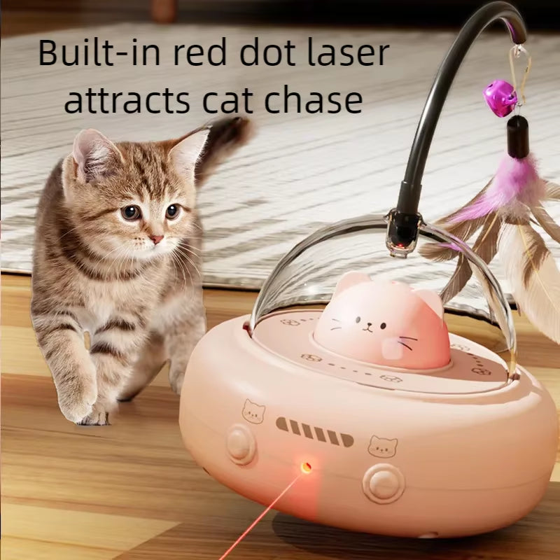 Electric Smart Teaser Cat Toy UFO Cat Teaser Stick with Bell Training Pet Toys Replaceable Feather Interactive Cat Supplies