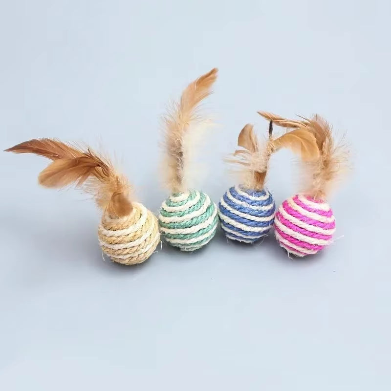 Pet Cat Toys Sisal Feather Ball Cat Scratch Ball Toys Pet Supplies Random Color Игрушки Для Кошек